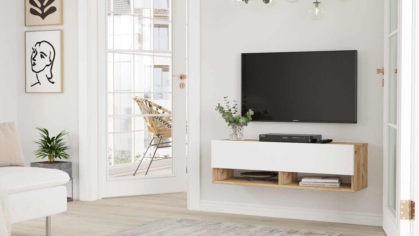 Roter צבע אורן משולב לבן-FR13-S מזנון טלוויזיה צף מבית HOMAX - משלוח חינם
