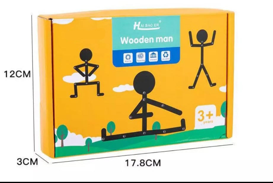 "איש העץ" משחק חשיבה ומיומנות עם מגוון קלפי עבודה ודמות עץ גדולה..