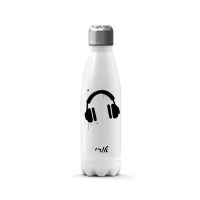 בקבוק תרמי איכותי שומר קור / חום עם שם אישי- דגם גרפיטי שחור לבן אזניות