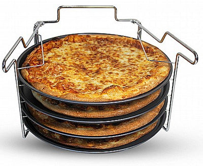 סט 4 מגשי פיצה כולל מעמד מיוחד נירוסטה, להכנת 4 פיצות בו זמנית רק 99 ₪ כולל משלוח חינם!