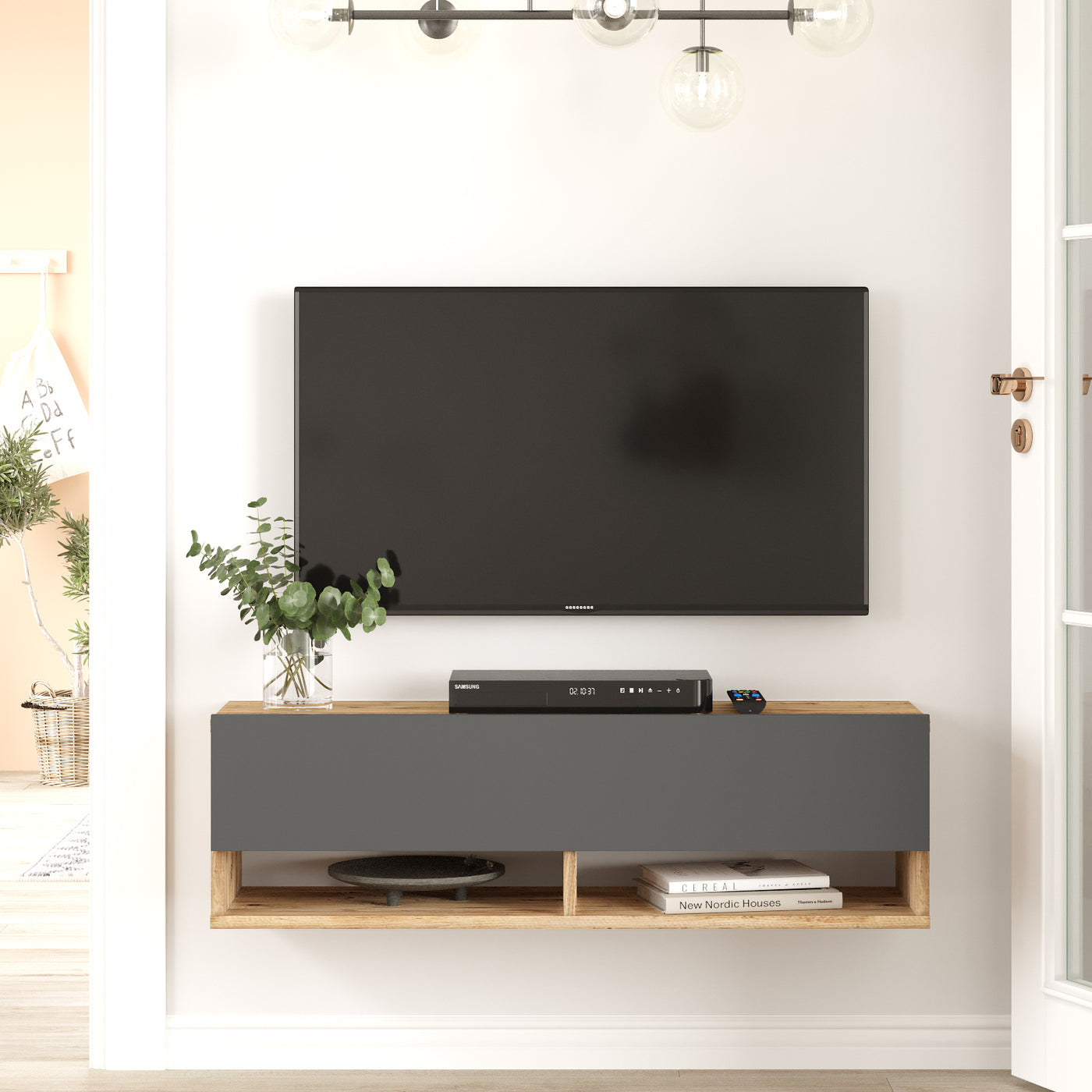 Roter צבע אורן משולב פחם -FR13-S מזנון טלוויזיה צף מבית HOMAX - משלוח חינם