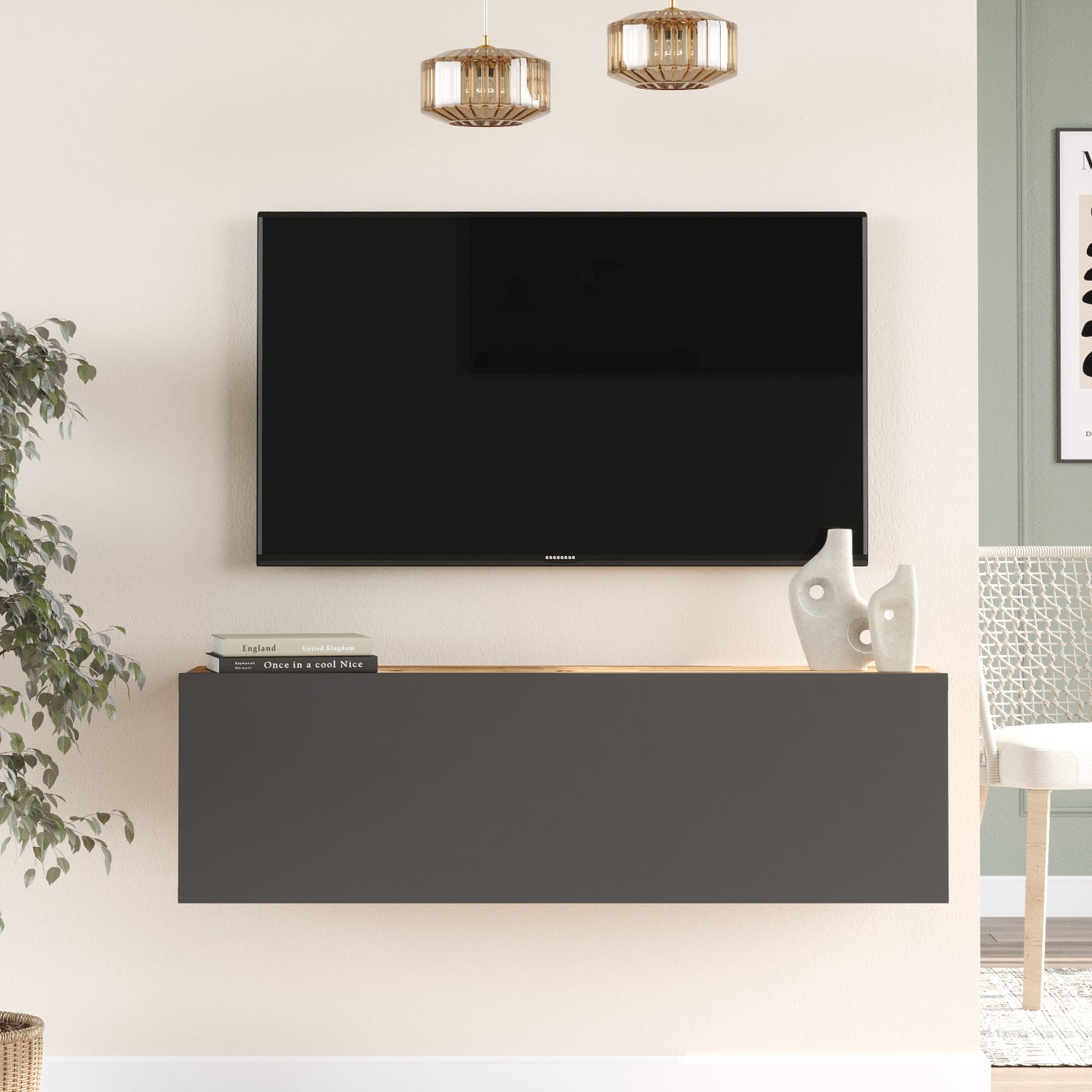 Sivon צבע אורן משולב פחם- FR12-S מזנון טלוויזיה צף מבית HOMAX - משלוח חינם