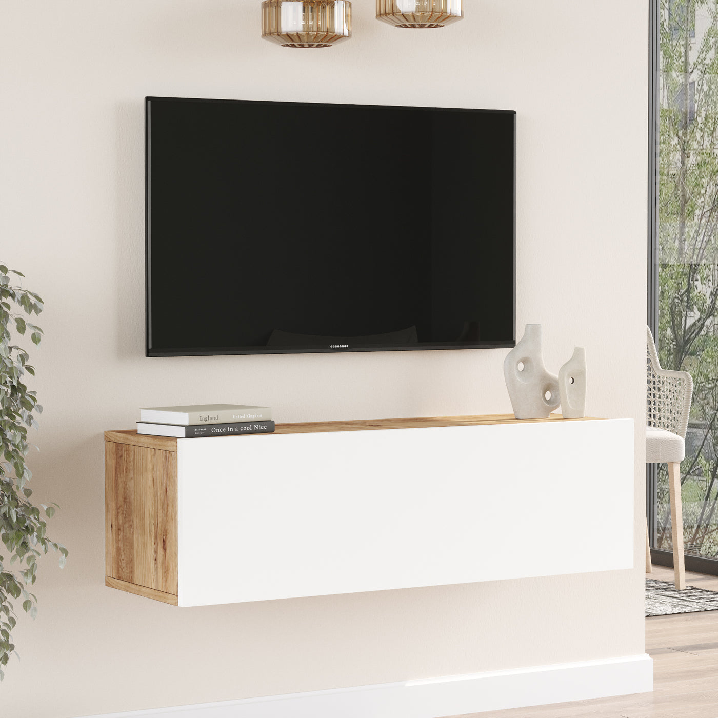 Sivon צבע אורן משולב לבן- FR12-S מזנון טלוויזיה צף מבית HOMAX - משלוח חינם