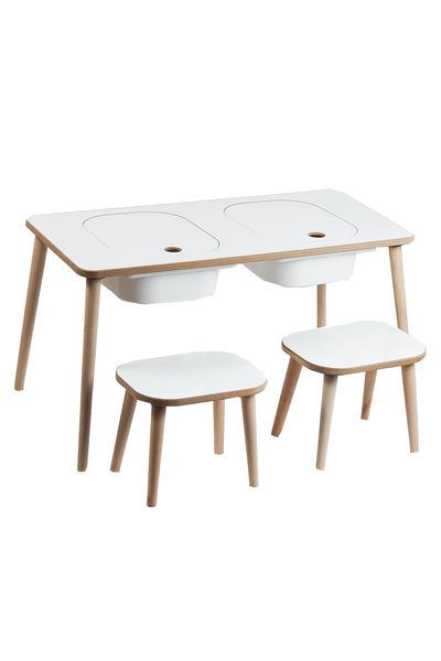סט שולחן ושני שרפרפים לילדים Yuki LD1 אורן משולב לבן- מבית HOMAX משלוח חינם