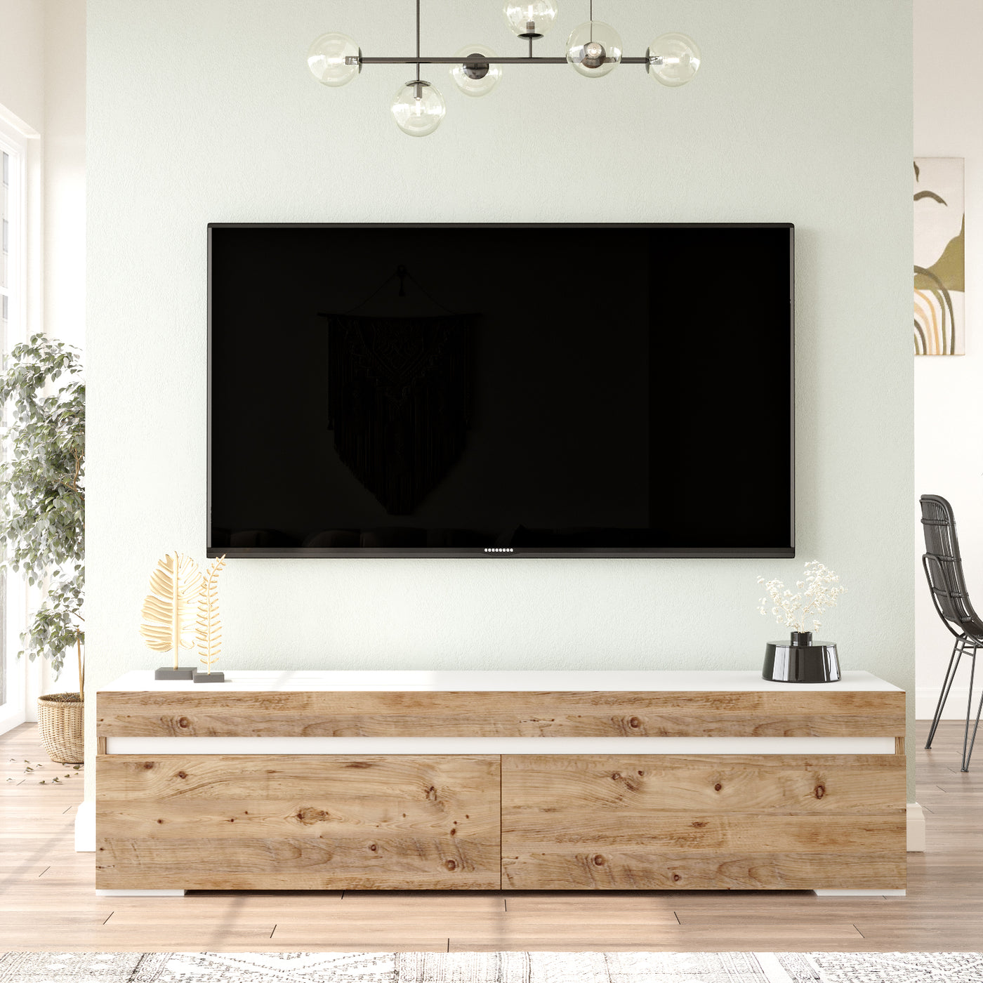 מזנון טלוויזיה מעוצב Nikos FR3-AW צבע אורן לבן- מבית HOMAX משלוח חינם