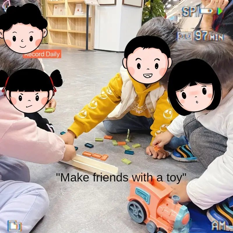 מסלול דומינו גדול עם קטר חשמלי מיוחד לסידור החלקים! - Baby Coupon