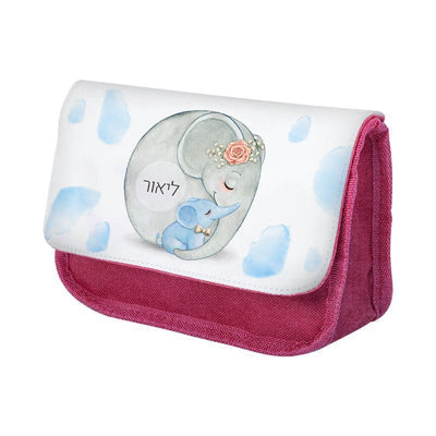 סט מוצרים עם שם הילד/ה בעיצוב פילים כחול - Baby Coupon