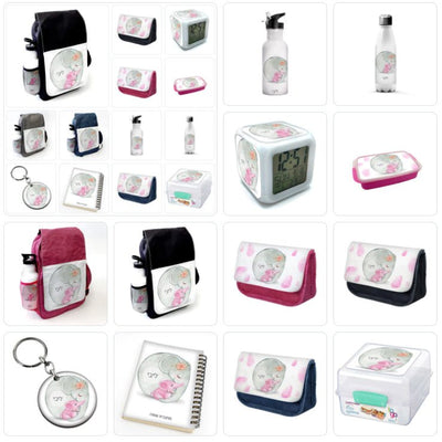 סט מוצרים עם שם הילד/ה בעיצוב פילים ורוד - Baby Coupon