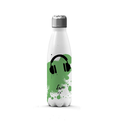 בקבוק תרמי איכותי שומר קור / חום עם שם אישי- דגם גרפיטי ירוק אזניות