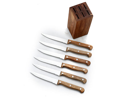 בלוק סכינים 7 חלקים הכולל 6 סכיני סטייק + מעמד עץ MEAT LOVERS כולל משלוח חינם