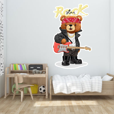 מדבקות קיר גדולות דגם דובי רוקיסט עם גיטרה - Baby Coupon