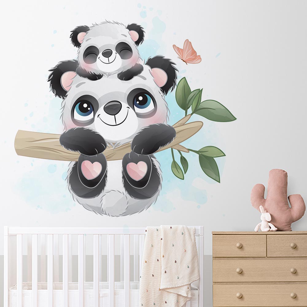 מדבקות קיר גדולות דגם פנדה תינוק על ענף - Baby Coupon
