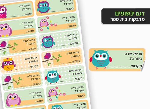 סט 14 מדבקות בית ספר למחברות + הדפסת שם הילד/ה - ינשופים - Baby Coupon