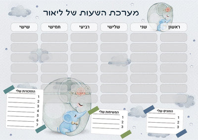 סט מוצרים עם שם הילד/ה בעיצוב פילים כחול - Baby Coupon