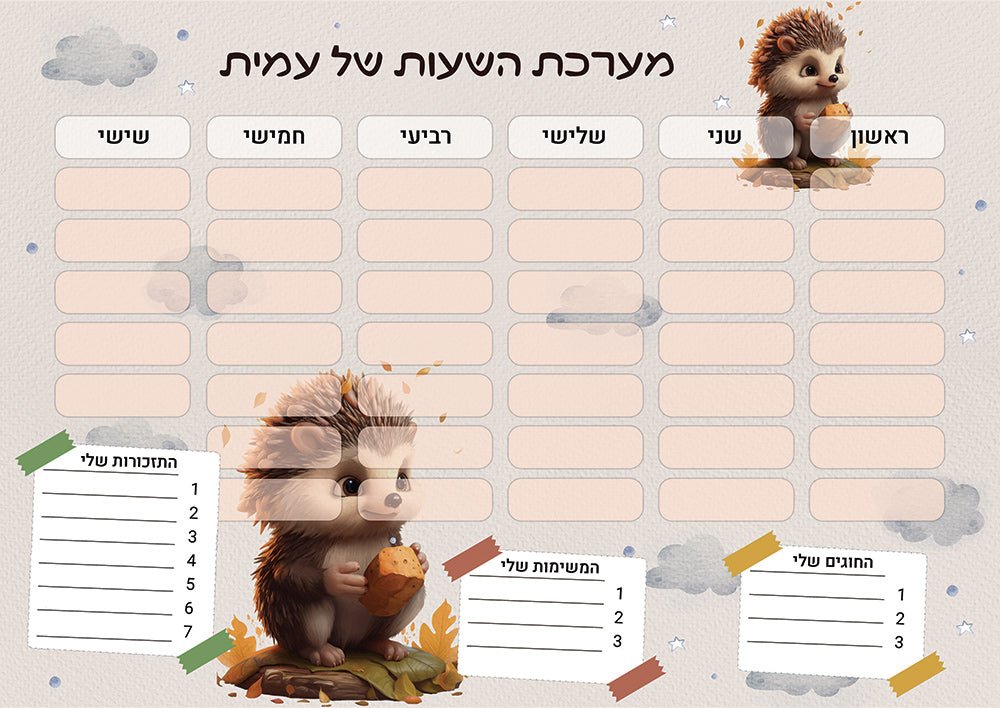 סט מוצרים עם שם הילד/ה בעיצוב קיפוד - Baby Coupon